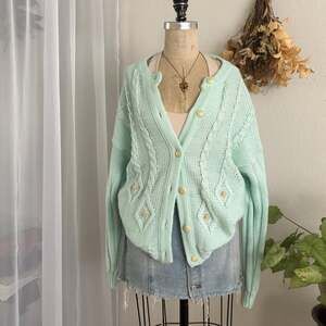 Vintage Mint Green Cable Knit Cardigan